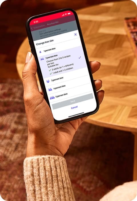 The Gousto app showing options to adjust an upcoming order